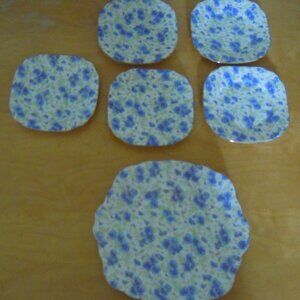 Vintage Royal Albert Crown Blue Pansy Floral Chintz 5 Side Plate & Cake Plate